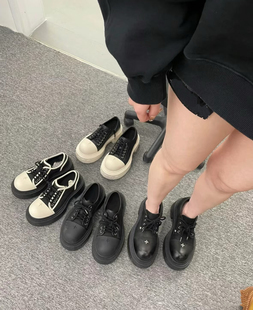 女鞋 厚底十字花7cm增高荒野大头德比拼色百搭低帮帆布鞋 2026新款