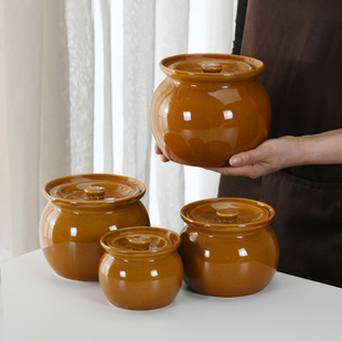 陶瓷瓦罐煨汤炖盅隔水炖炖罐带盖汤盅可叠层汤罐商用家用器皿