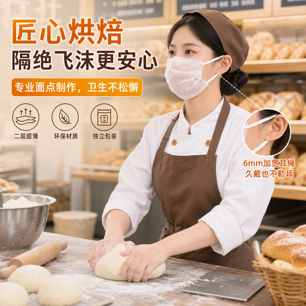 餐饮食品防飞沫一次性透气口罩图片