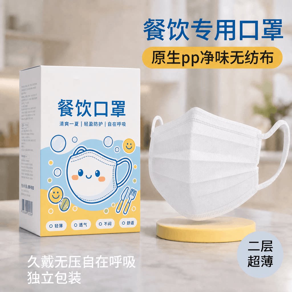 口罩一次性餐饮专用薄款透气独立图片