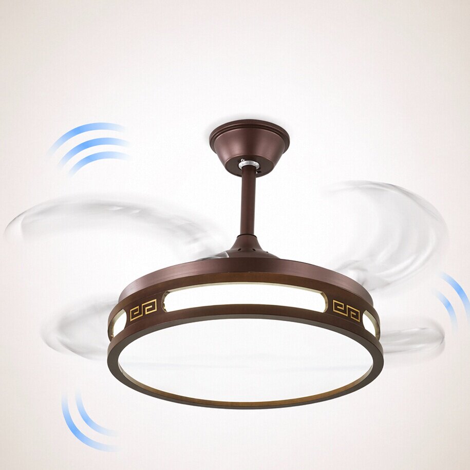 新中式LED风扇灯简约仿古隐形静音大风力一体式客厅餐厅吊扇灯具