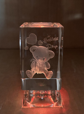 发光3D内雕水晶小熊摆件