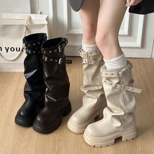 黑色复古英伦风厚底靴子女长筒靴韩版新款秋冬配裙子显瘦骑士长靴