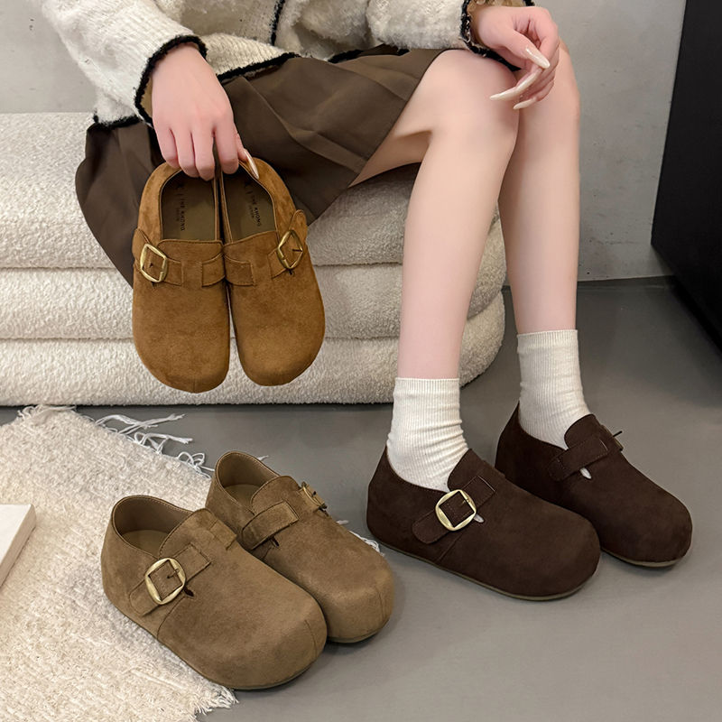 厚底内增高勃肯鞋韩版女新款懒人一脚蹬丑萌大头绝美全包博肯鞋女