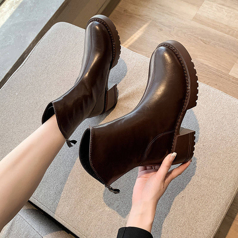 马丁靴女英伦风瘦瘦靴女款韩版秋冬新款厚底中筒靴粗跟显瘦短靴女