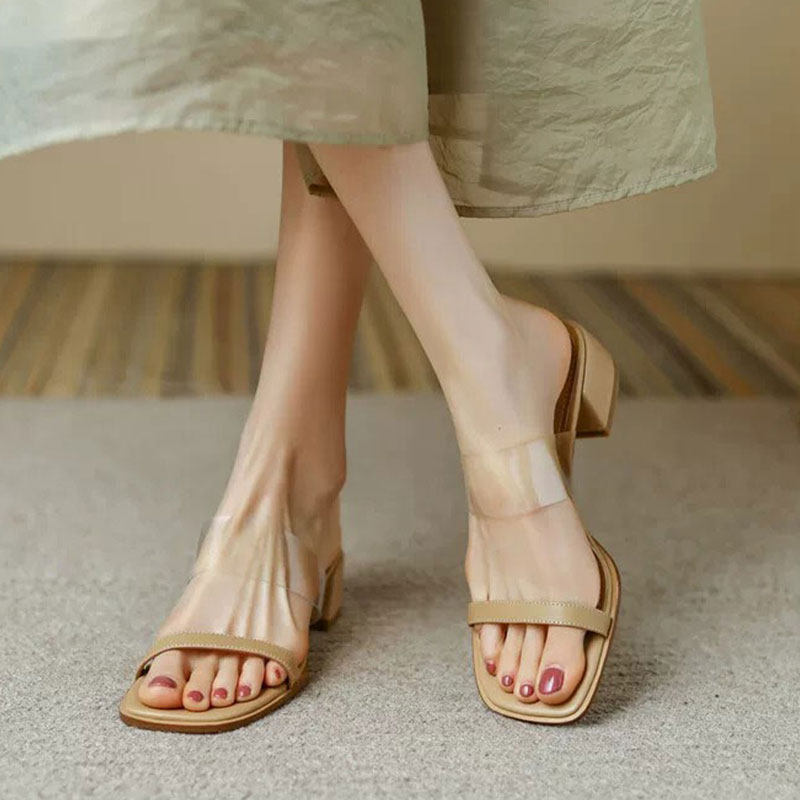 一字拖鞋女款夏外穿中跟2026年新款夏季透明凉拖鞋小码粗跟凉鞋女