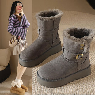 美拉德两穿马丁靴子女韩版女秋冬季新款小个子厚底短靴雪地靴棉鞋