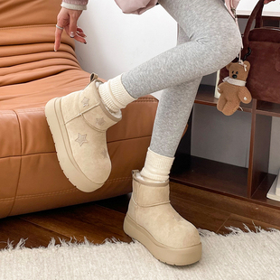 丑萌大头星星雪地靴女2026冬新款厚底增高百搭加绒保暖短筒棉鞋女