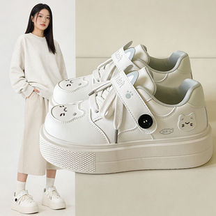 学生面包鞋 增高厚底德训鞋 可爱小猫小白鞋 休闲板鞋 女2026新款 春季