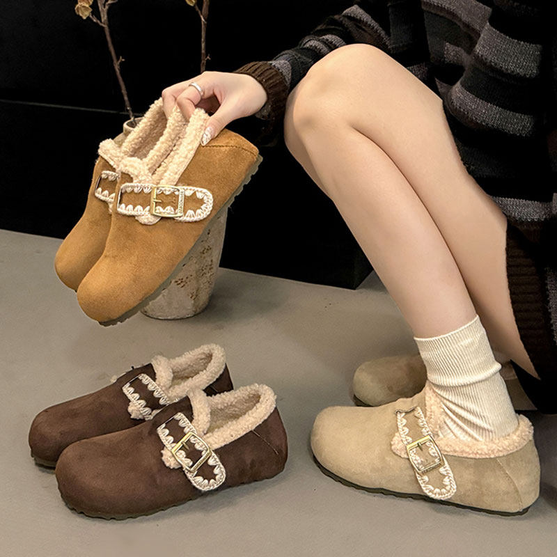 加绒勃肯鞋女款2026新款冬季毛绒棉鞋全包博肯鞋厚底平底毛毛鞋子