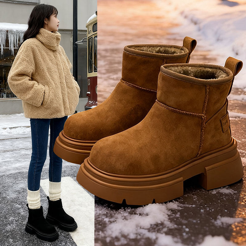 厚底雪地靴女款韩版新款冬季加绒保暖加厚短靴子防滑马丁靴大棉鞋