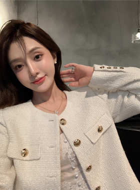 SHE ER小香风白色外套女春秋百搭2024新款女法式上衣名媛短款夹克
