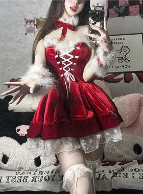 SHE ER 绝美气质圣诞节纯欲风辣妹兔女郎cosplay性感红色制服拼接