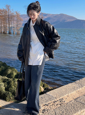 SHE ER皮衣外套女2024新款爆款春季机车短款黑色夹克短款小个子男