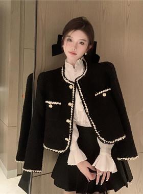 SHE ER2024新款法式小香风黑色西装短外套女春秋季高级感气质上衣