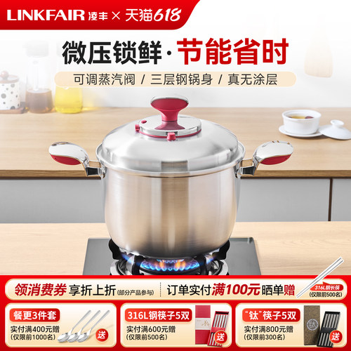 凌丰锁味鲜微压锅炖汤盅汤锅304不锈钢汤煲家用焖烧锅汤桶电磁炉