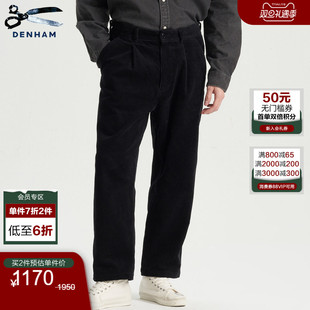 男 长裤 DENHAM男士 宽松复古黑色棕色粗灯芯绒锥形休闲裤