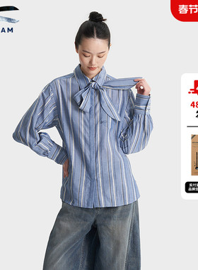 DENHAM2026年早春新款女士可拆卸领结大廓形袖型时尚蓝条纹衬衫