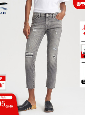DENHAM女士做旧CANDIANI破洞直筒中腰九分裤剪刀牛仔裤女LIZANKLE