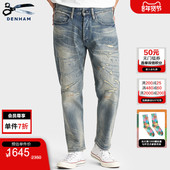 DENHAM2025年男士 复古做旧破洞重水洗宽松直筒中腰牛仔裤 CROP