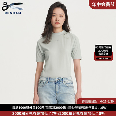 DENHAM2025年新款夏季女士浅紫浅绿色蓝色清新短袖T恤女款