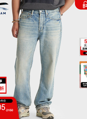 DENHAM2025年秋季男士复古宽松直筒中腰水洗磨白蓝色牛仔裤DAGGER