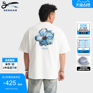 DENHAM2026年夏季男士新款logo标志背后花卉印花简约宽松短袖T恤