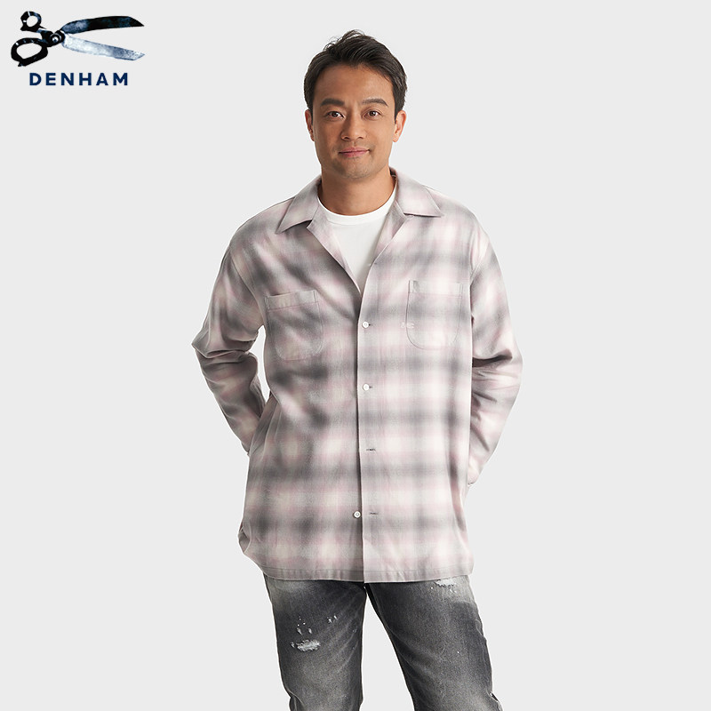 DENHAM2026年早春新款男士休闲基础款翻领粉色格纹长袖衬衫,男装,衬衫,淘宝优惠券,粉丝福利购,淘宝优惠卷