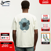 DENHAM2025年秋冬男士 蓝染花卉纯棉舒适白色短袖 T恤