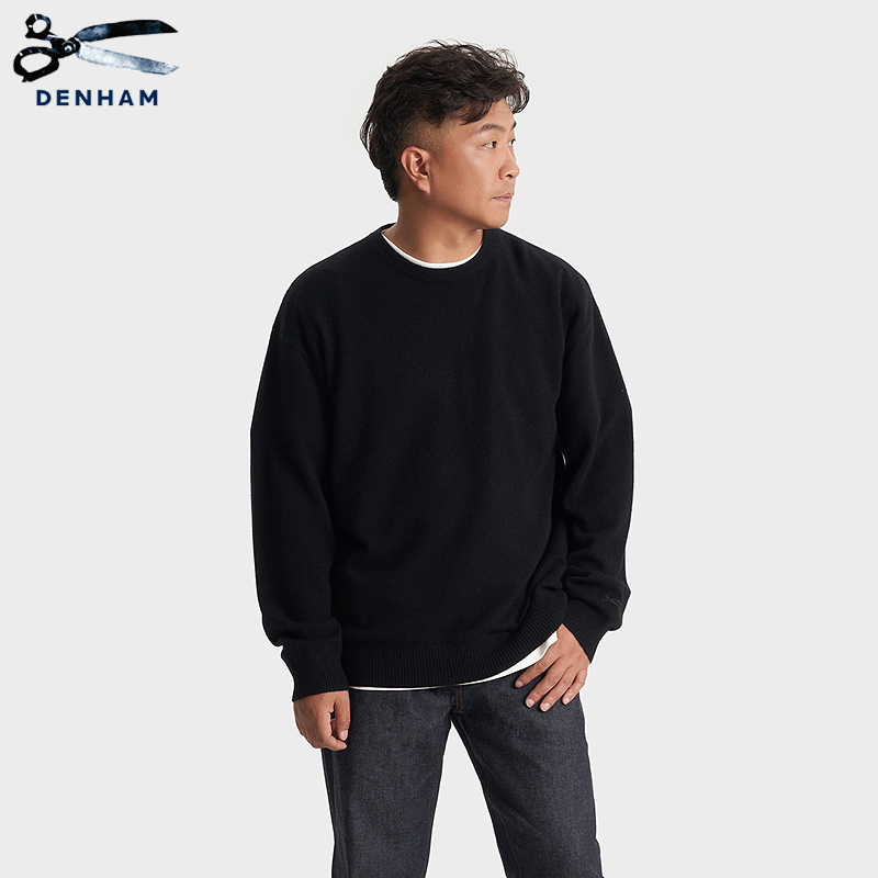 DENHAM2025年秋冬新品男士柔软亲肤羊绒套头黑色灰色针织衫毛衣