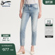DENHAM女中腰修身 LIZANKLE 直筒水洗磨白猫须剪刀牛仔裤
