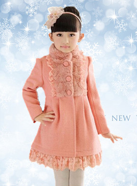 女童新款红色冬季冬装韩版儿童立领毛呢大衣 中大童加厚呢子外套