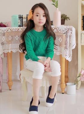 秋冬绿色灰色韩版新款童装女童上衣 儿童百搭毛衣针织棉长袖衫