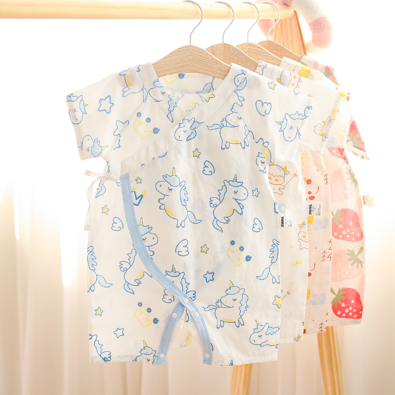 婴儿新生透气短袖薄款纯棉夏爬服