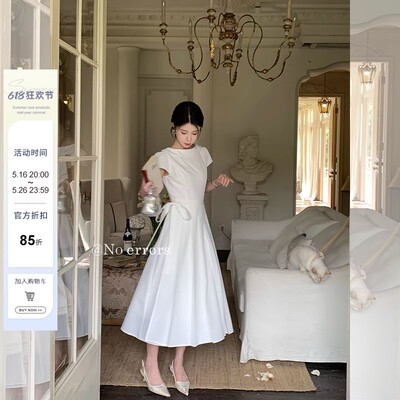 不出错No errors幸子小姐设计感系带船领连衣裙2025夏季新款