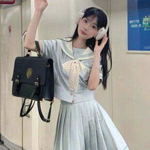 实拍 梗豆物语抚蝶薄荷白巧夏水手JK制服女套装字裙学生显瘦