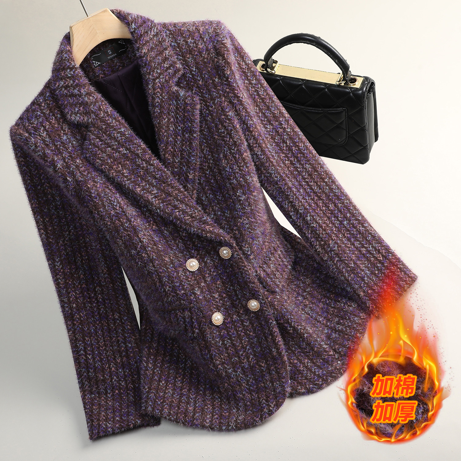 加棉加厚高级感双排扣西装外套冬装新款气质简约通勤百搭职业西服