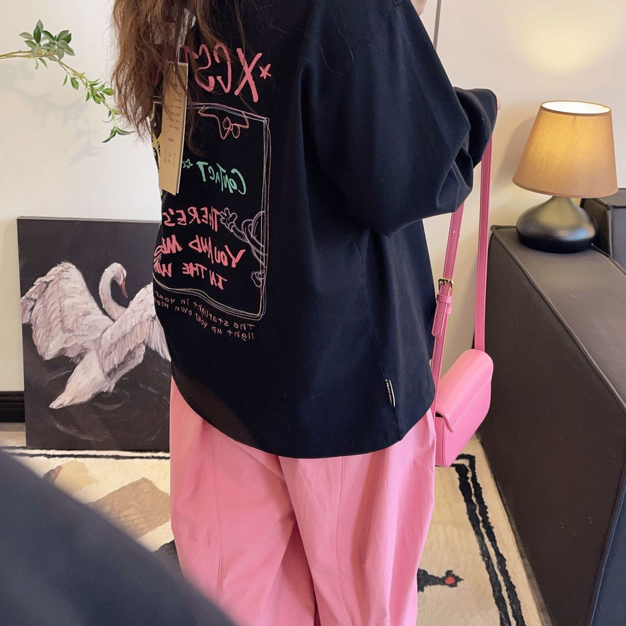 早秋方框字母涂鸦双纱印花长袖