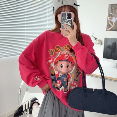 秋季印花牛仔拉布双股毛圈卫衣