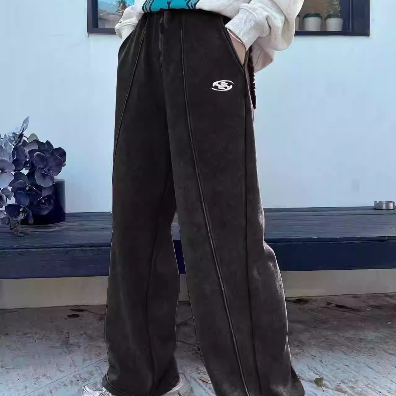 秋冬设计师款加绒显瘦阔腿休闲裤