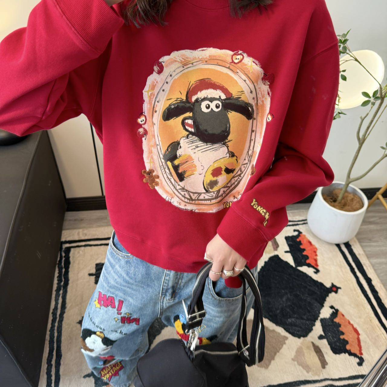 纸袋家秋冬新款印花卫衣