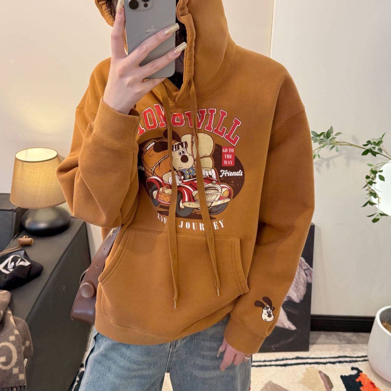 纸袋家冬季新品加绒加厚连帽卫衣