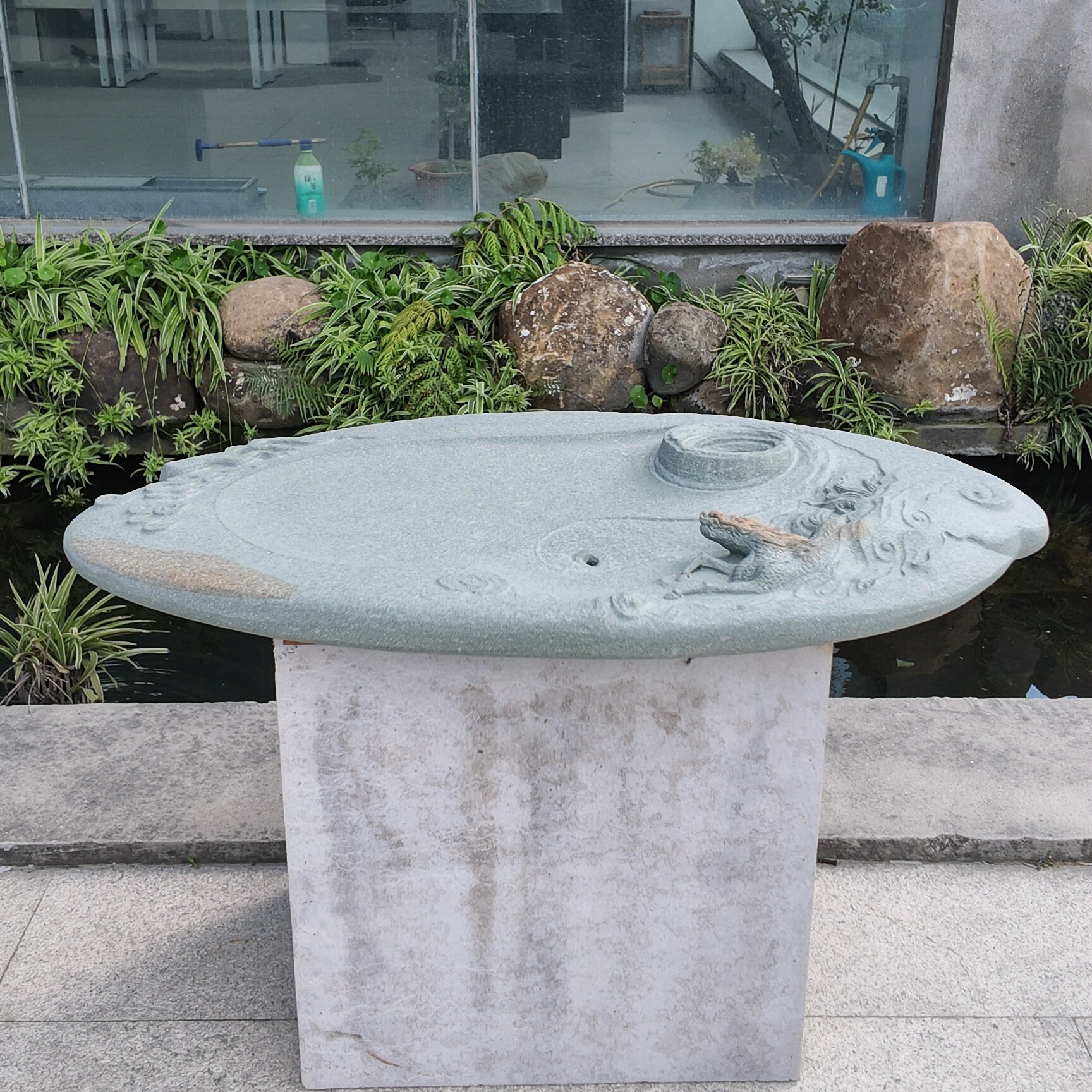 至信堂大师手工雕刻麒麟茶盘高端茶海办公茶台天然罗源青石头茶盘