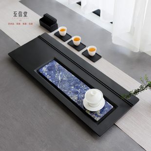 至信堂景泰蓝乌金石茶盘家用轻奢现代天然茶台高档大号排水茶海