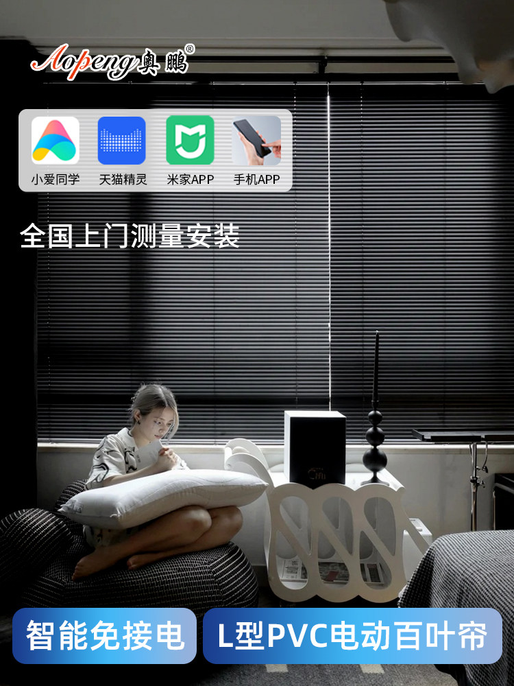 黑色l形Pvc电动智能百叶窗2025新款免打孔遥控自动上下调节遮阳伞