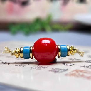 高级文玩手串配珠配饰-13mm凉山料冰红南红绿松老型珠套装大全