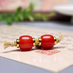 文玩手串配珠配饰大全散珠-9mm凉山料冰红精工直切南红老型对珠
