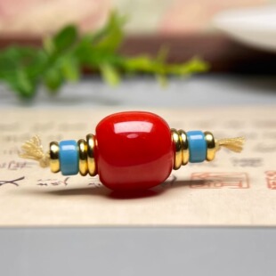 高级文玩手串配珠配饰套装-14.5mm凉山料冰红南红绿松老型珠配件