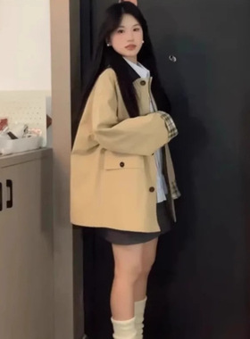 中长款韩系高级感风衣女2025春秋新款小个子日系英伦风土黄色外套