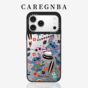CAREGNBA联名史迪奇冲浪适用苹果16ProMax手机壳iPhone15pro镜面14plus透明13防摔12全包11磁吸XR卡通史迪仔